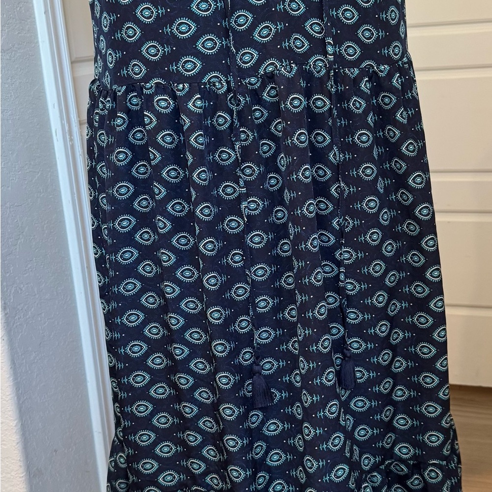 Elegant Navy Patterned A-Line Skirt